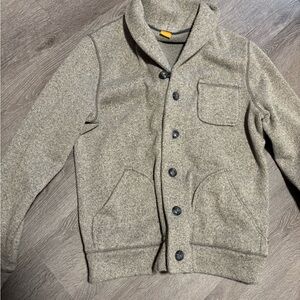 Hugo Boss Gray Knit Cardigan with Orange Logo Patch